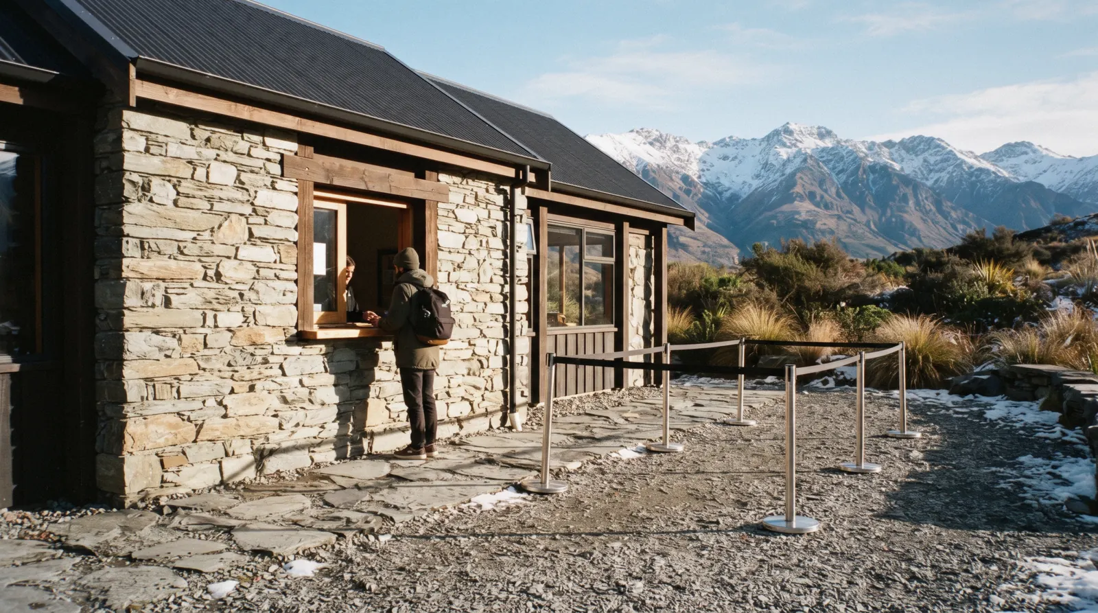 The gondola cabins climbing Bob's Peak above the town, the most-bought of the Queenstown attraction tickets, with Lake Wakatipu and the Remarkables behind